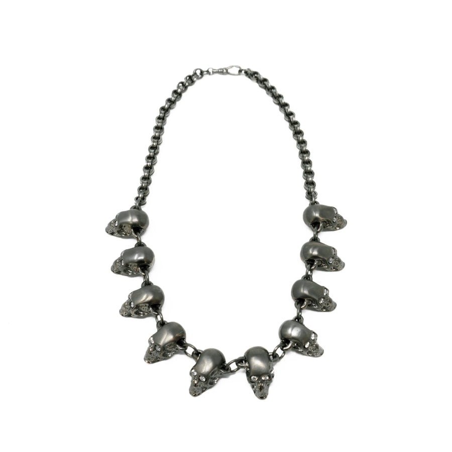 Gunmetal Diamond Skull Necklace