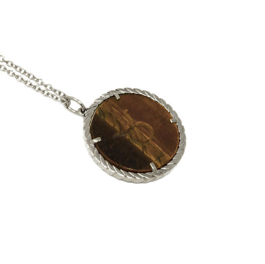 Cult Collection Zodiac Necklace - Tiger’s Eye - White Gold