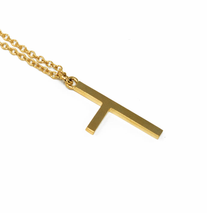 One Sided Cross Necklace - Yellow Gold - Small