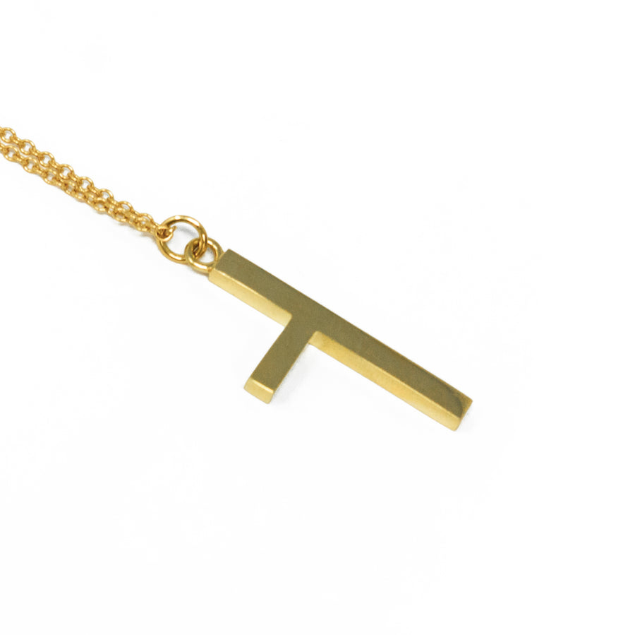 One Sided Cross Necklace - Yellow Gold - Large